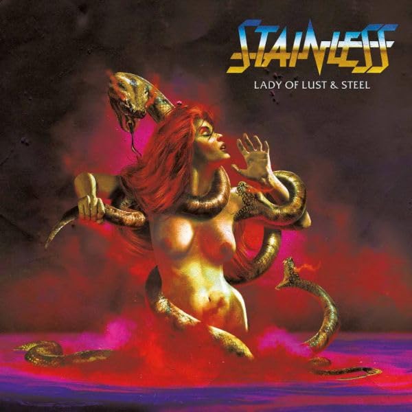 Album cover: red-haired woman entwined with snakes, dark fantasy art.