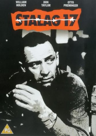 Black and white DVD cover for "Stalag 17" featuring William Holden.