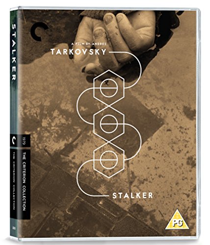 Stalker" Blu-ray cover with a hand and abstract white line design.