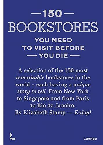Book cover with blue background and white text titled 150 Bookstores You Need to Visit.