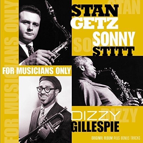 "Album cover featuring black and white photos of Stan Getz and Dizzy Gillespie on yellow background."