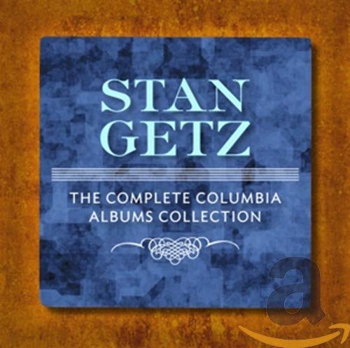Blue square album cover with text Stan Getz The Complete Columbia Albums Collection.