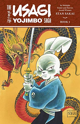 Cover of “Usagi Yojimbo Saga 1” featuring a rabbit samurai and dragon.