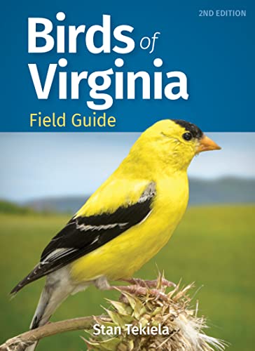 Cover of “Birds of Virginia Field Guide” featuring a yellow finch.