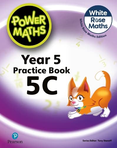 Power Maths Year 5 Practice Book 5C cover with a cartoon cat illustration.
