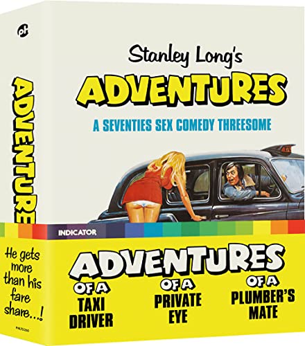 Blu-ray cover for "Stanley Long's Adventures" featuring a woman and taxi.