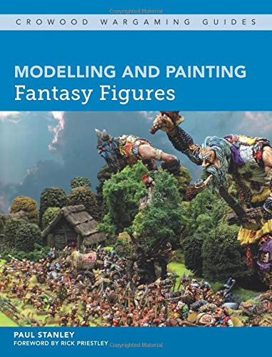 Book cover with fantasy figures, modeling and painting guides, wargaming theme, colorful illustrations.