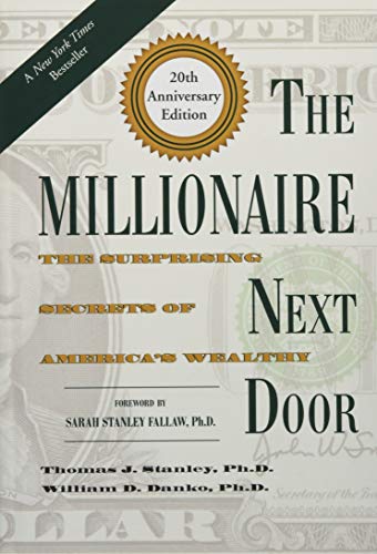 Book cover for The Millionaire Next Door with a dollar bill background.