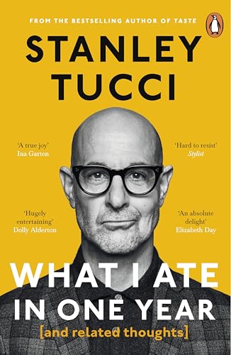 Book cover: Stanley Tucci’s portrait with title “What I Ate in One Year.”