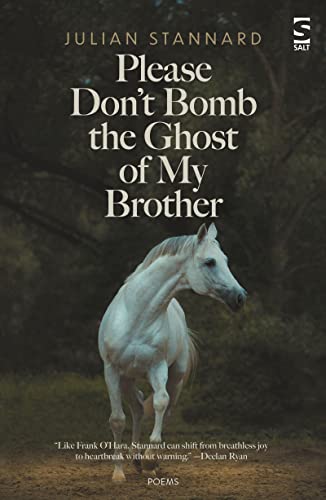 Poetry book cover with white horse against a dark, blurred forest background.