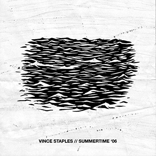 Black and white abstract waves with text “Vince Staples Summertime ‘06”.