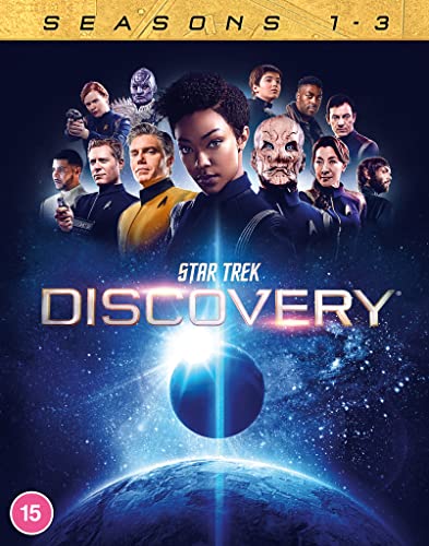 Blu-ray cover for Star Trek: Discovery Seasons 1-3, featuring the cast.