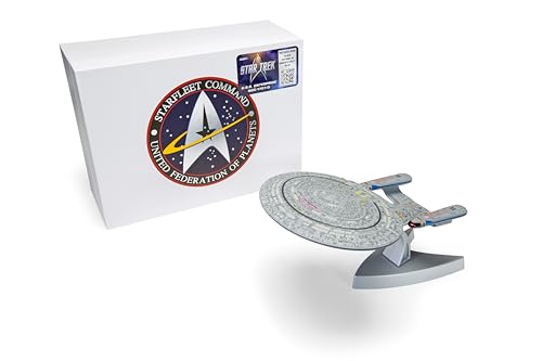 Silver Star Trek Enterprise model ship with its Starfleet Command box.