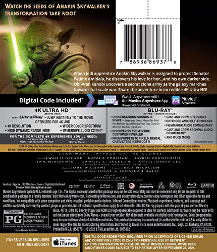 Blu-ray case back for "Star Wars: Attack of the Clones" featuring Yoda.