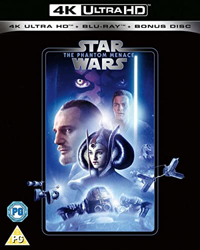 “Star Wars Episode I: The Phantom Menace” Blu-ray cover with characters and spaceships.