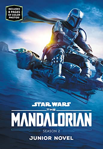 The Mandalorian and Grogu flying on a jetpack, book cover.