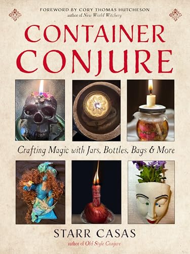 Book cover titled Container Conjure showing six photos of candles, jars, and ritual objects.