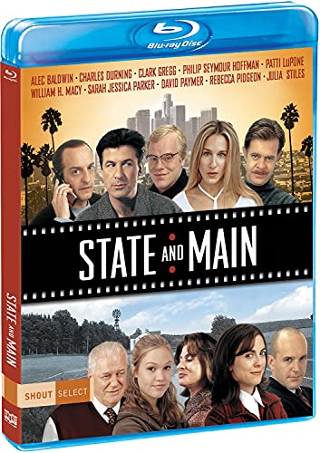 State and Main" Blu-ray case featuring a cast photo and city skyline.
