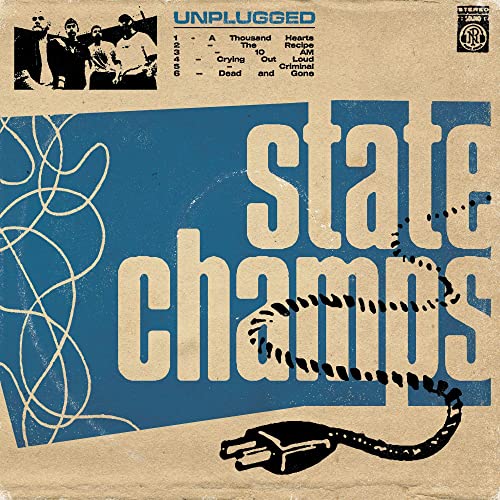 Vinyl cover art for State Champs Unplugged featuring a blue rectangle, text, and cord.