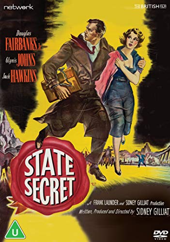 Illustrated DVD cover for State Secret showing a man and woman running together.