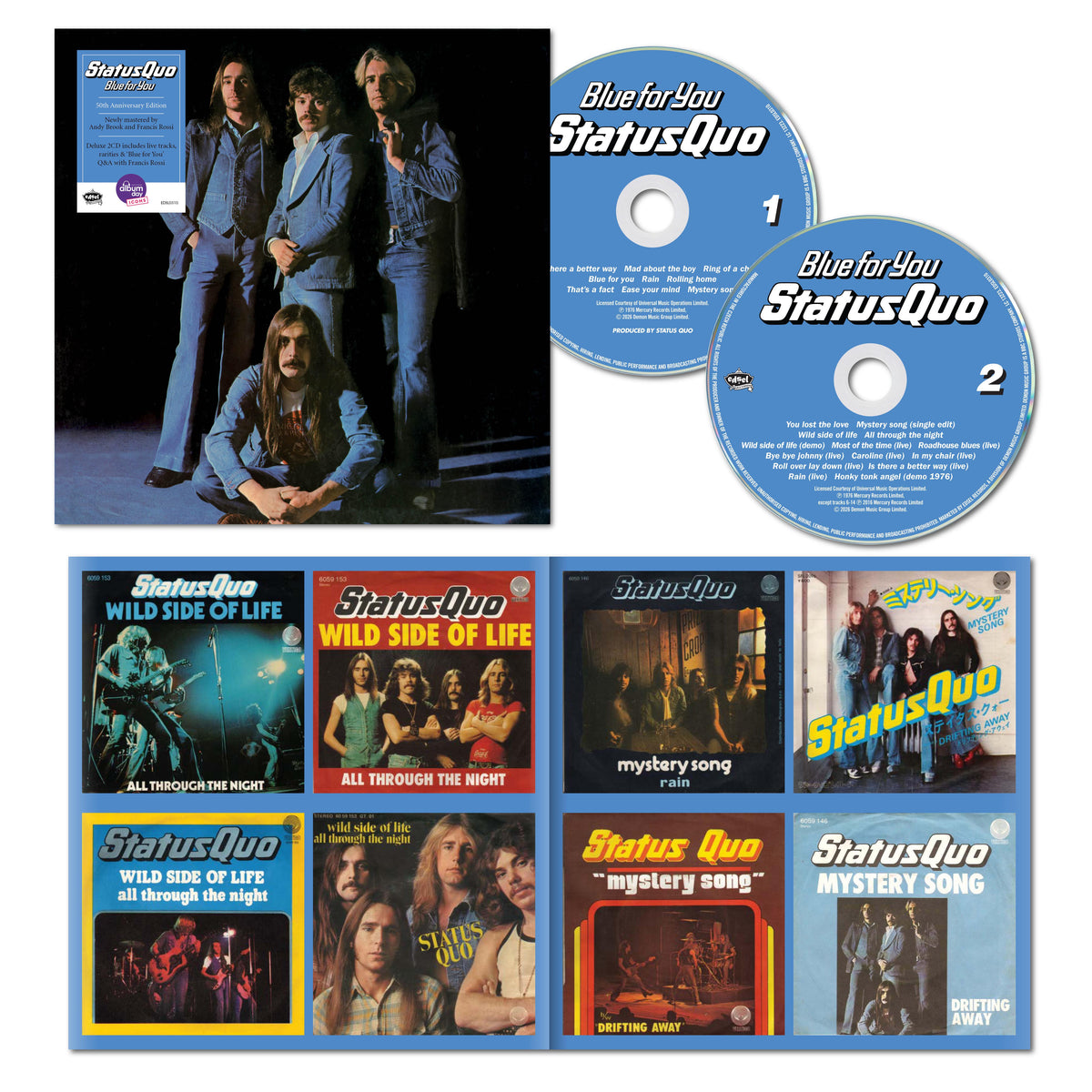 Status Quo “Blue For You” deluxe CD packaging with band photo and discs.