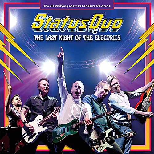 Status Quo band members performing live with electric guitars, vinyl record cover.