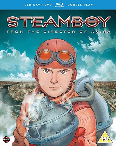 Steamboy Blu-ray cover featuring an anime boy wearing goggles and a steam-powered jetpack.