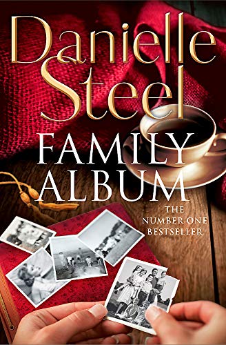 Book cover for "Family Album" by Danielle Steel with photos and rings.