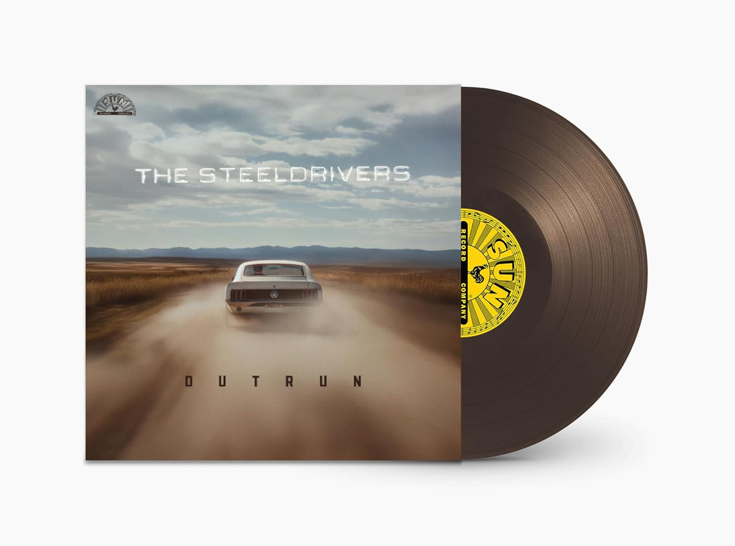 Vinyl record for The SteelDrivers’ “Outrun” album, featuring a car on the cover.