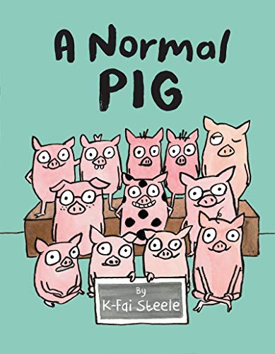 Children's book cover featuring a group of cartoon pigs on a light blue background.