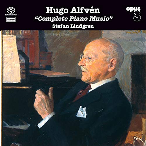 CD cover featuring a portrait of composer Hugo Alfvén at a piano.