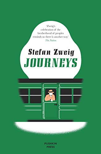 Book cover for “Journeys” featuring a man in a train compartment.