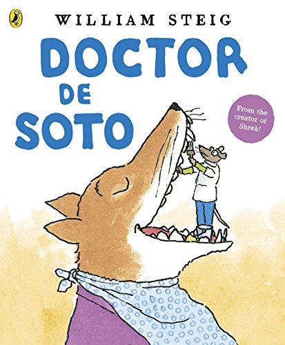 A mouse dentist works on the teeth of a large fox in this book cover.