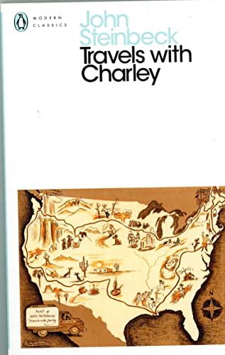 Book cover for Travels with Charley by John Steinbeck featuring a map of America.