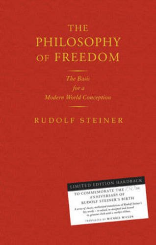 Red book cover with gold text titled The Philosophy of Freedom by Rudolf Steiner.