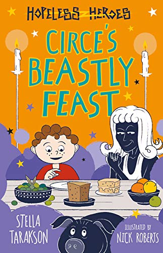 Book cover: boy, Circe, pig, and a table laden with food.