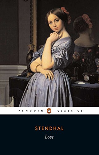 Book cover featuring a painting of a woman in a blue dress by Stendhal.