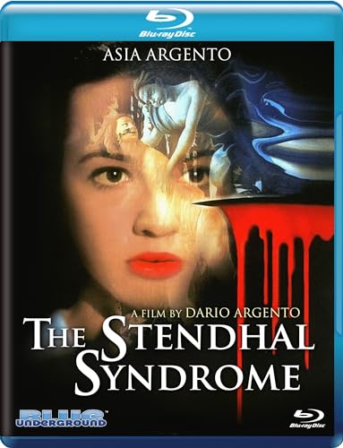 Blu-ray cover for "The Stendhal Syndrome" featuring Asia Argento’s face and red liquid.