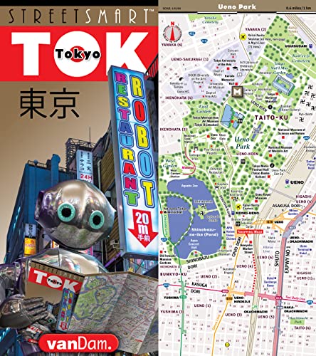 Laminated Tokyo street map with a robot image and Ueno Park detail.