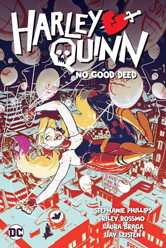 Harley Quinn comic book cover with a chaotic, illustrated city scene.