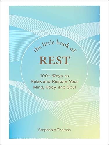Book cover titled The Little Book of Rest with blue and yellow wavy background.