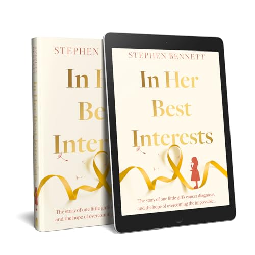 Book cover, "In Her Best Interests," shown as physical copy and on a tablet.