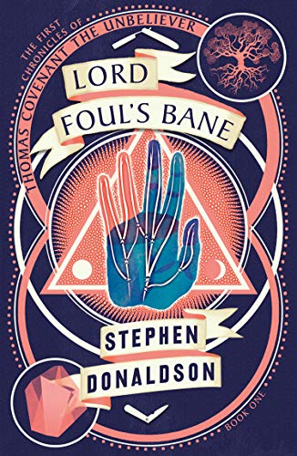 Book cover: "Lord Foul’s Bane" with a hand and geometric designs.