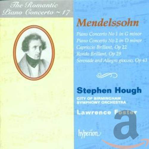 CD cover featuring Mendelssohn's works with a portrait and text on a blue background.