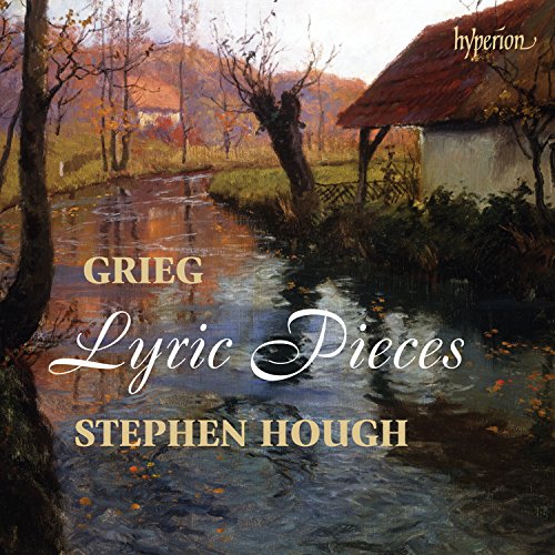 Cover of "Grieg: Lyric Pieces" CD by Stephen Hough, featuring a serene river landscape.