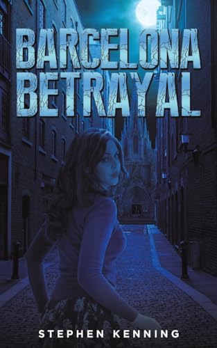 Book cover: woman with gun, Barcelona cityscape, nighttime, dramatic lighting.