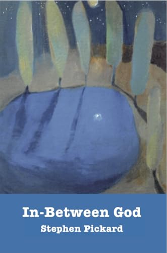 Book cover with abstract blue and green painting, title “In-Between God”.