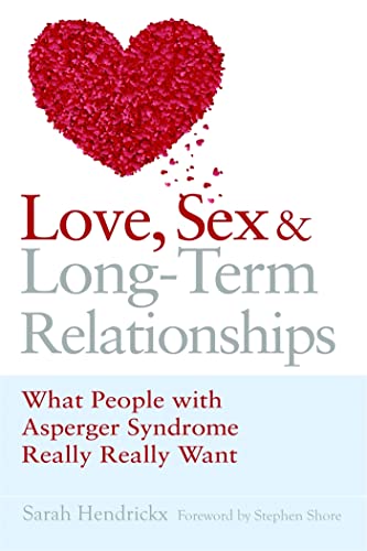 Book cover with a red heart image and text about relationships and Asperger’s.
