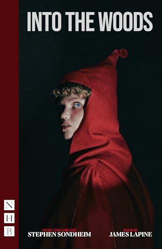 Book cover for "Into the Woods" featuring a girl in a red hood.