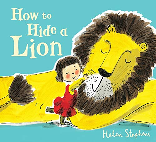 Child hugging a large, yellow lion illustrated on a book cover.